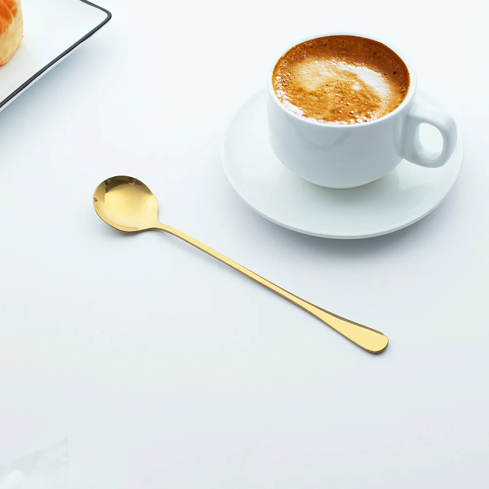 Новинка ложка с ручкой из нержавеющей стали Золотая десертная для мороженого