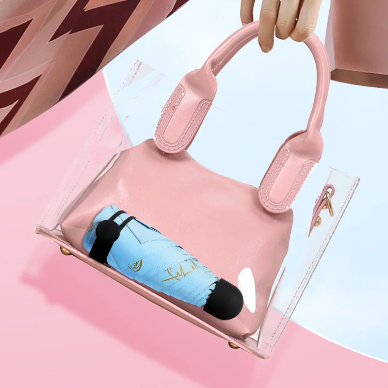 Ультралегкий мини-зонт от солнца карманный зонтик 18 см черный пластиковый с