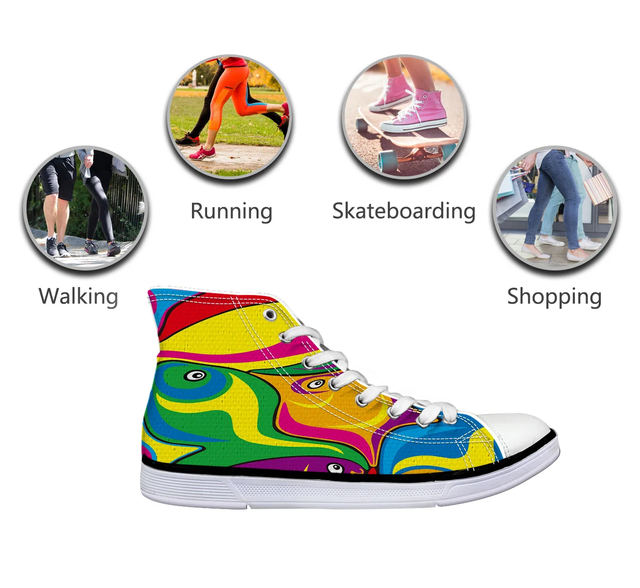 WHEREISART/Женская парусиновая обувь абстракция рыба красочное искусство высокая