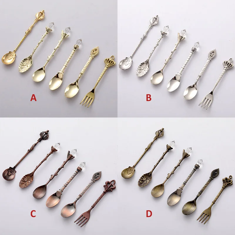 

6 шт./партия Ретро Ложка десертная Украшение стола Королевский Стиль металлический золотой резьбой закуска для кофе-брейка стол в форме фру...