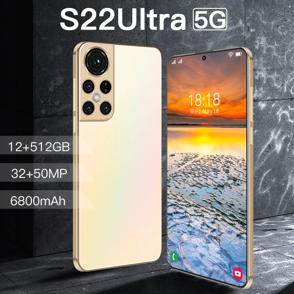 Global Version The New S22Ultra 6.8-inch 5G Smartphone 12GB+512GB MTK6889 6800mAh Face Unlock Dual SIM Dual Standby