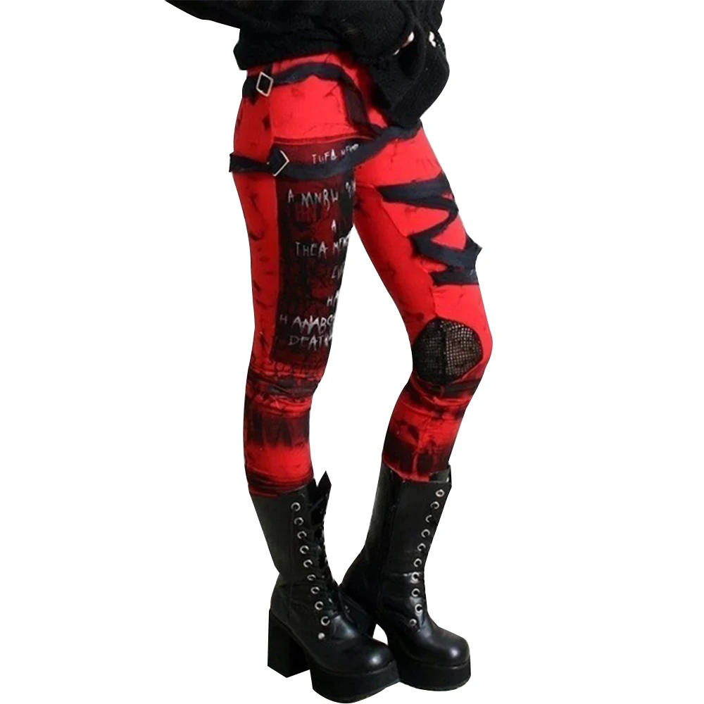

Women Gothic Pencil Pants Jogging Belt Zipper Ladies Streetwear Long Pants Solid Black Red Hip Hop Mesh Y2K Party Long Trousers
