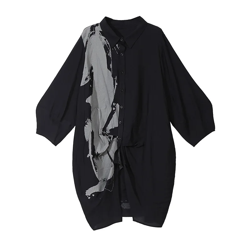 KALENMOS Oversize Shirt Dress Women Spring Lapel Loose Mid-length Dresses Boyfriend Single Breasted Work Long Sleeve Streetwear | Женская