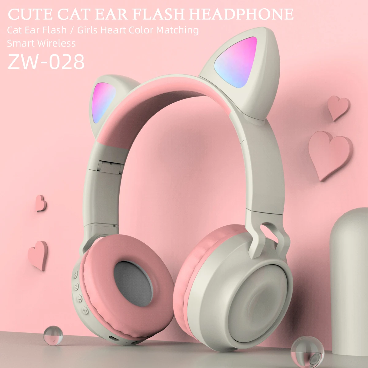 Bluetooth-compatible 5.0 Wireless Gaming Headsets Cat Ear Headphone Folding Earphone Headset w/ Light Microphone | Электроника