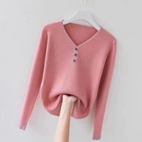 pullover knitted spring new womens patchwork button ribbed casual sweaters femme long sleeve v neck loose basic knitwear female