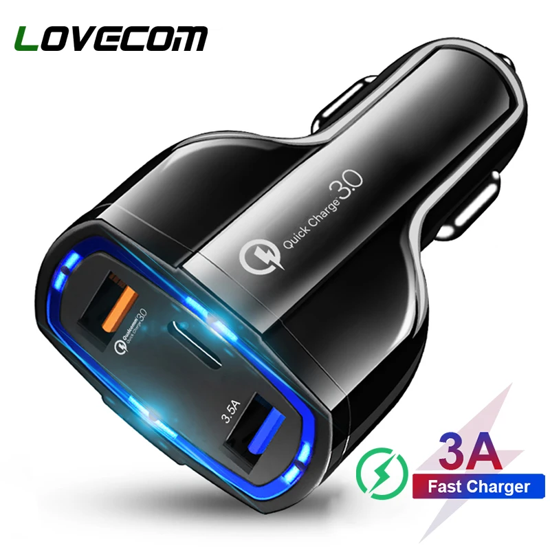 Автомобильное зарядное устройство LOVECOM с 3 мя USB портами и поддержкой быстрой