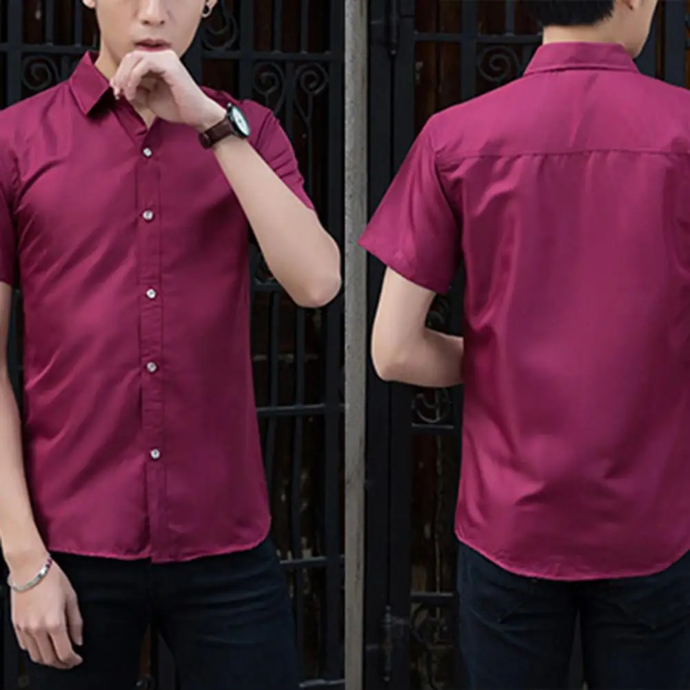 Hobbyлейн Мужская мода с коротким рукавом рубашки сплошной цвет без глажки бизнес