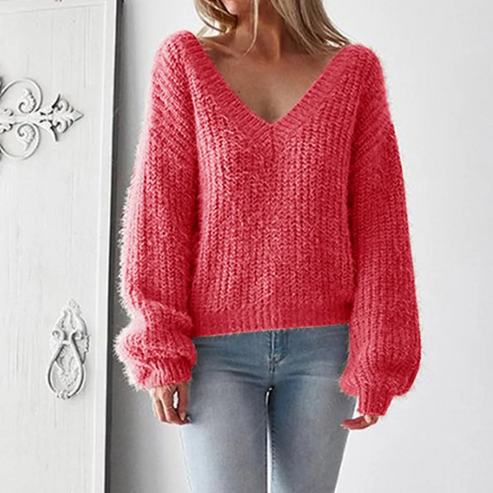 Женский свитер с v-образным вырезом и открытой спиной сексуальный пуловер