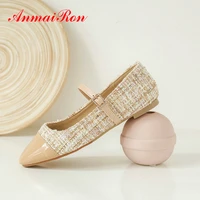 anmairon 2020 patent leather patchwork square heel casual round toe buckle strap springautumn sweet women shoes size 34 43