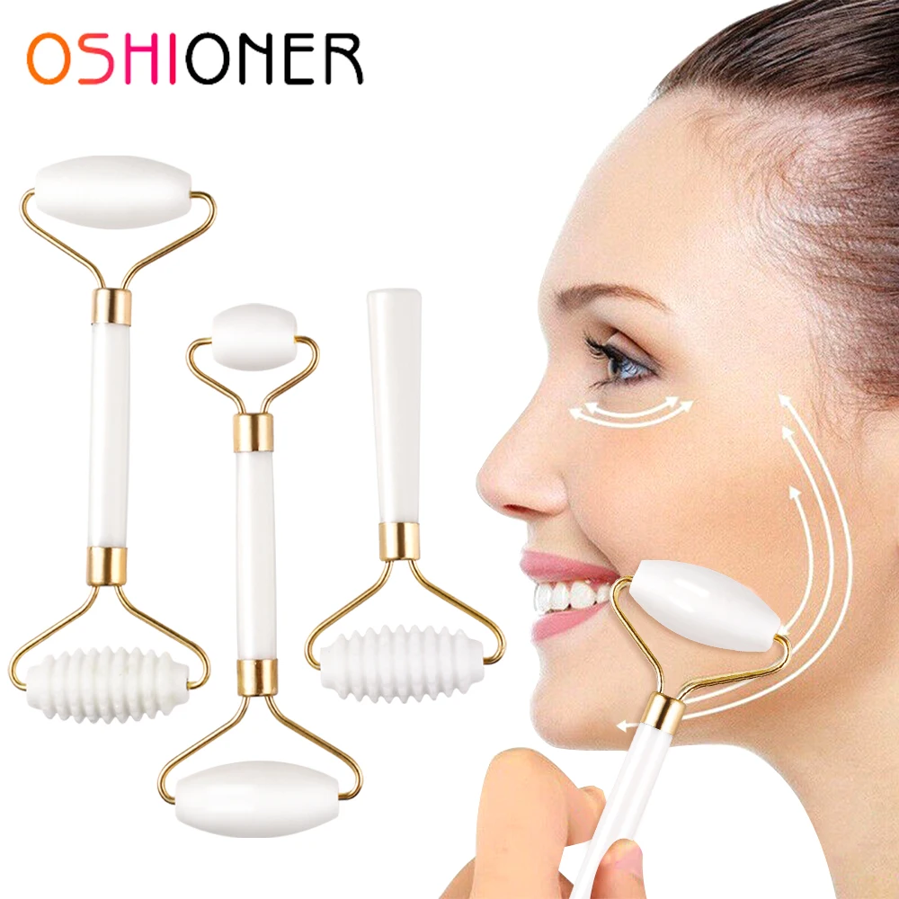 

1pc White Jade Roller Massager For Face Lift Up Natural Stone Facial Massager Roller Facial Slimming Chin Skin Care Beauty Tool