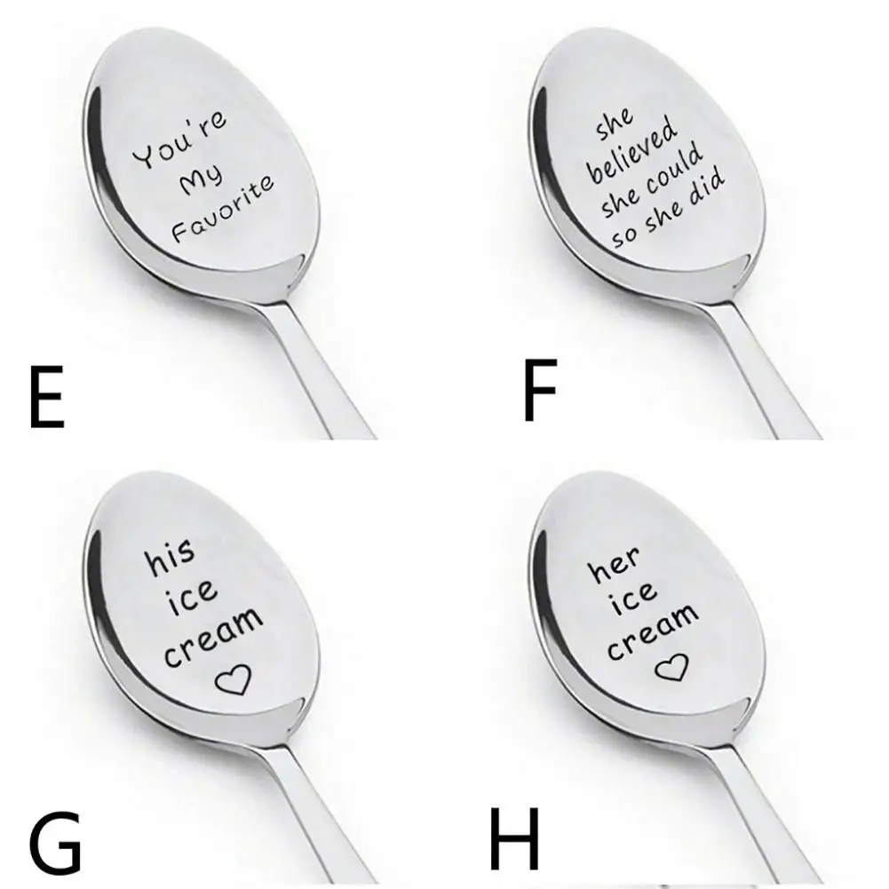 

Household Portable Stainless Steel Lettering Coffee Ice Cream Dessert Teaspoon Peanut Butter Rice Soap Spoon Tableware