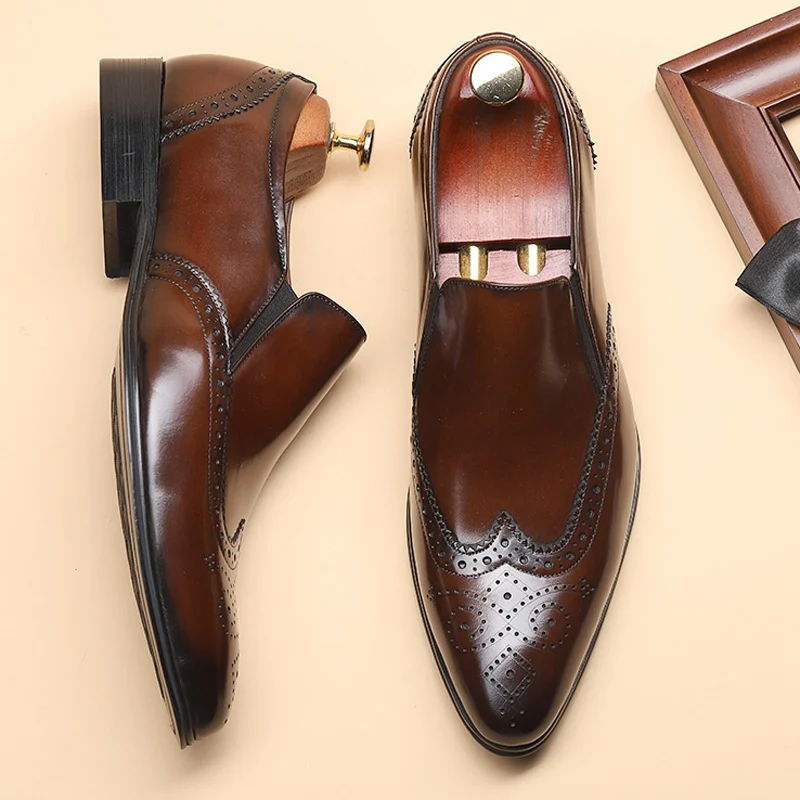 Туфли мужские ручной работы из натуральной кожи удобные лоферы заостренный