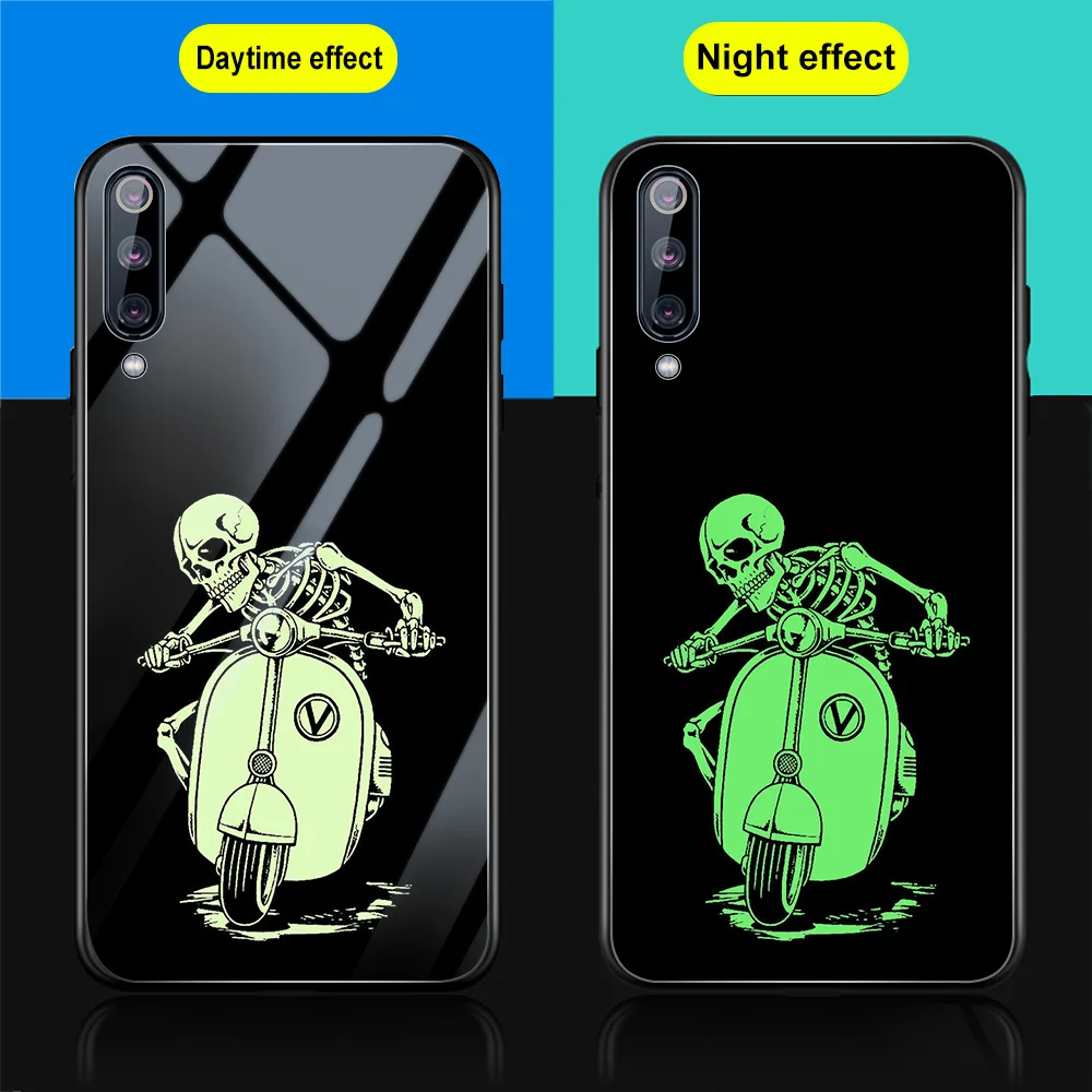 

Skull Case for Xiaomi 10 9 8 9T Pro Lite SE Luminous Glass Phone case for Xiaomi Mi Note 10 A2 Lite Pro Ultra F1 Mix 2 3 Cover