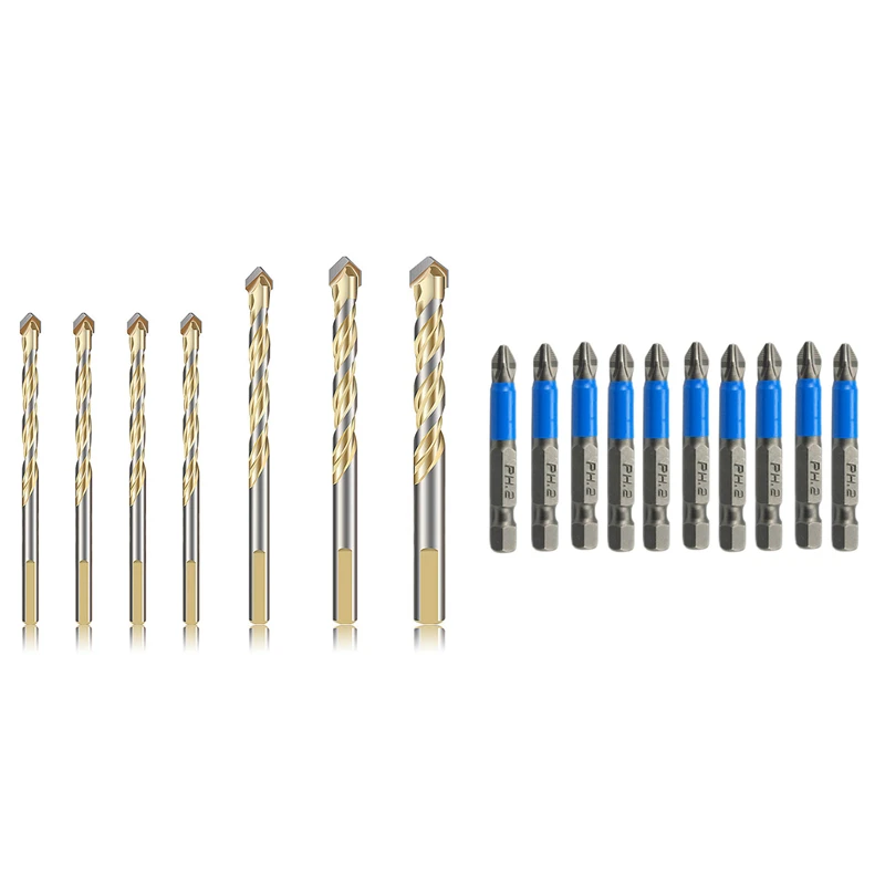 7 Pcs Drill Bit Set With Storage Case & 10 Magnetic Hex Anti Slip Phillips Screw Head Screwdriver Bits | Инструменты