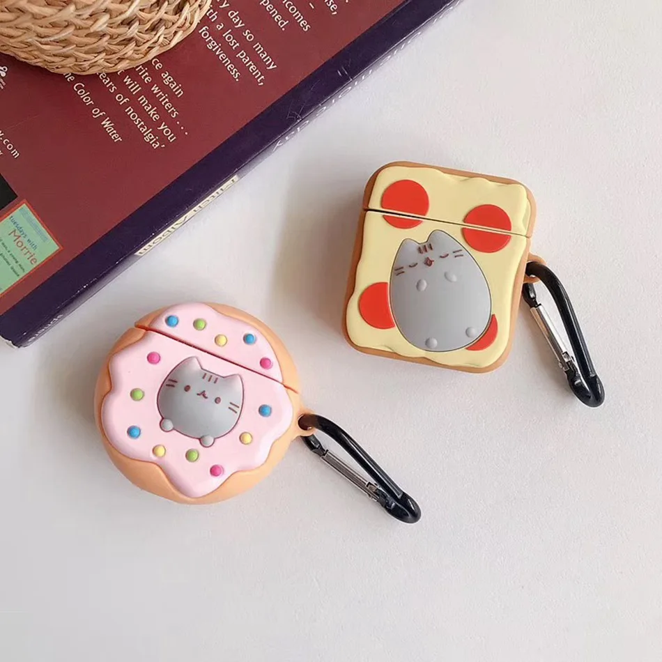 Чехол для наушников с 3d кошкой Airpods силиконовый чехол розовым тостом Apple Air pods 2