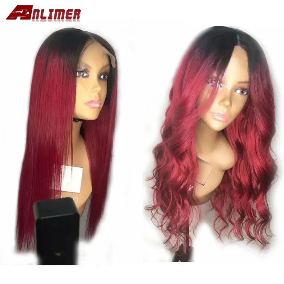 1B/бордовый Омбре цвет фронта шнурка человеческих волос парик с волосами младенца