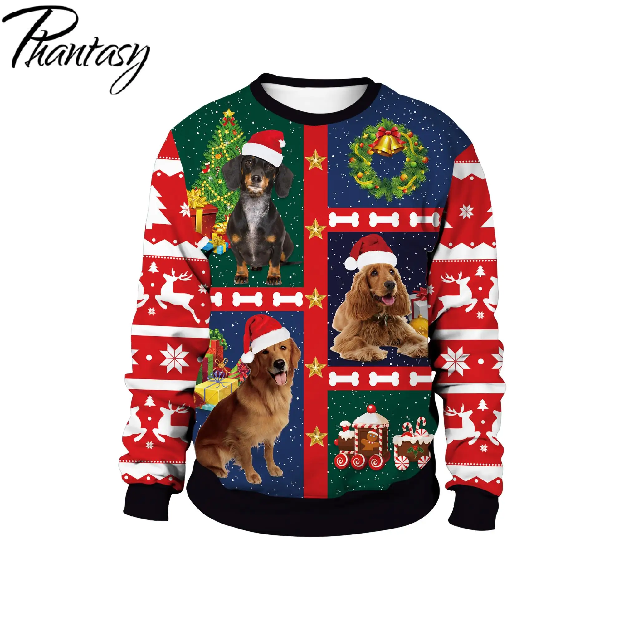 

Пуловер Phantasy для взрослых и пар, свитшоты с рождественским принтом собаки, уличная одежда для групповых вечеринок, топ для путешествий, скей...