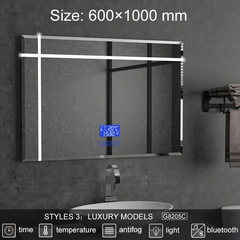 2G8205C 600X1000mm Gisha, заказной размер, с подсветкой, умное зеркало, светодиодный, bluetooth, зеркало для ванной, с подсветкой, зеркало для дефоггера, для ванной комнаты, зеркало для макияжа, 2G8205 - Цвет: 2G8205C 600X1000mm