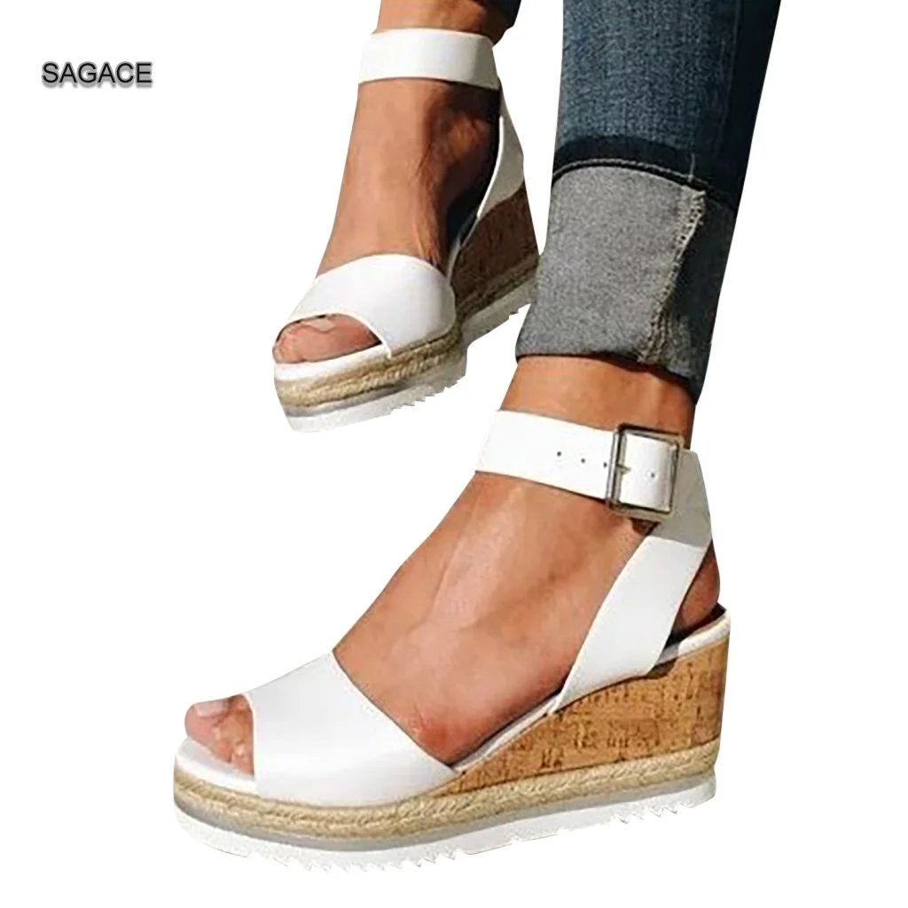 

SAGACE Womens Fashion Open Toe Ankle Platform Wedges Shoes Ladies Roman Sandals Summer Shoes 2020 Beach Vintage Sandalias Mujer