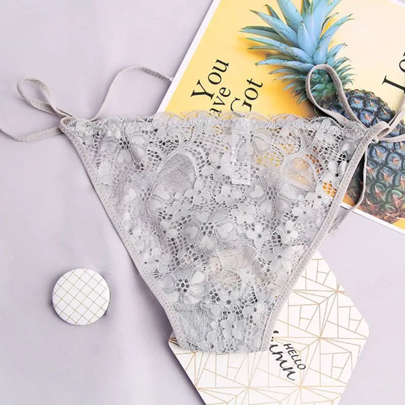 

Womens Sexy Low Rise T-Back Underwear Briefs Sheer Floral Lace Side Tie Lingerie G-String Solid Color Hollow Out Thong Panties