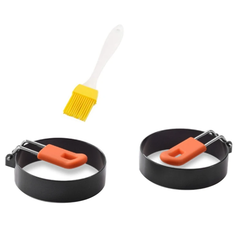 Кольца для яиц из нержавеющей стали с противоскользящей ручкой и масляной щеткой