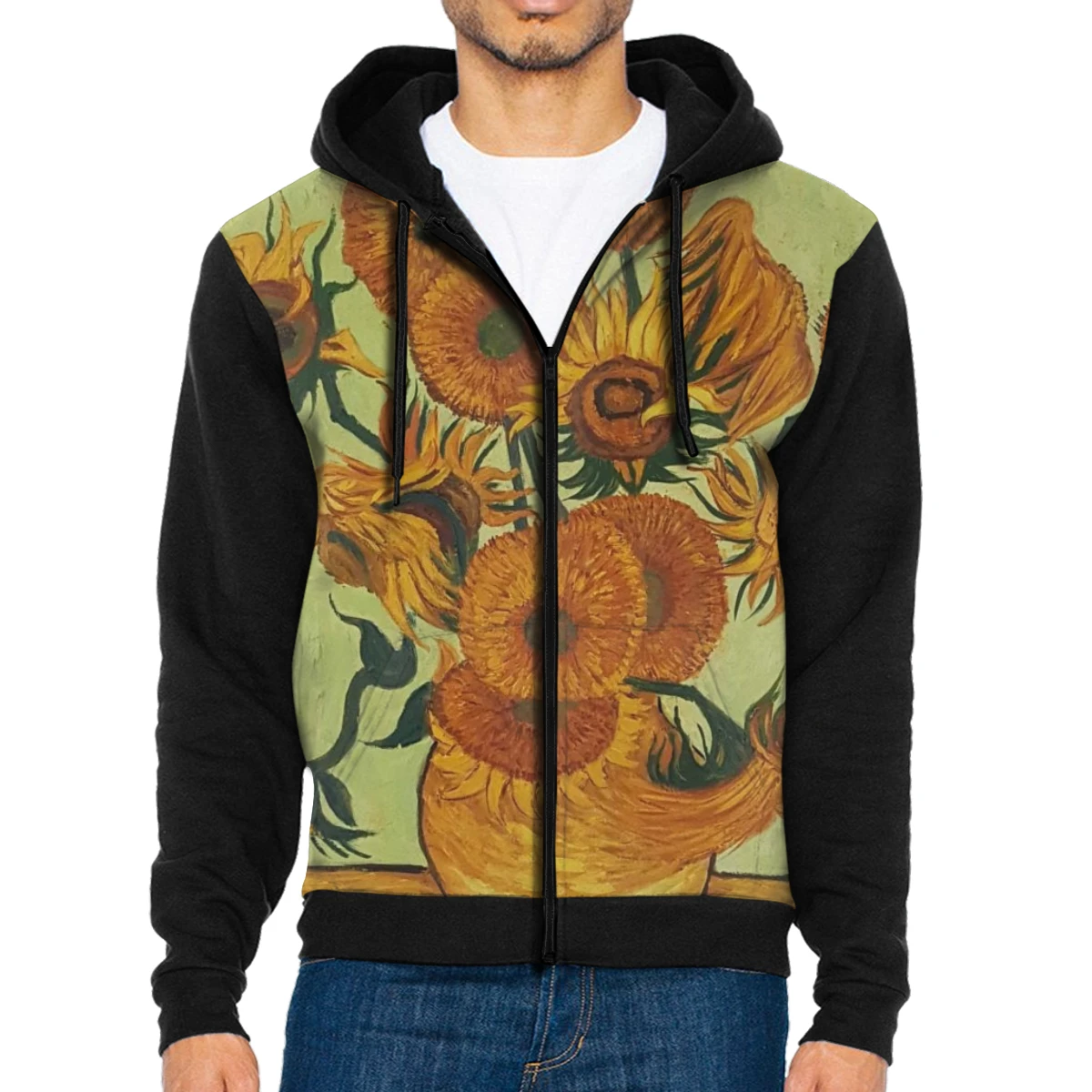 

Winter Hoodies In Men's College Sportswear Harajuku Jacket Van Gogh Monet Oil Sunflower Print Sweatshirt Casual Streetwear Coat
