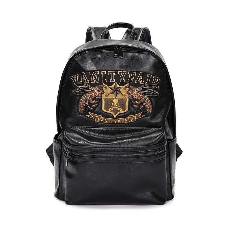 

Fashion School Backpack Men Bag Large Capacity Travel Backpack Leather Embroidery Backpacks Black Bagpack Mochila Para Hombre