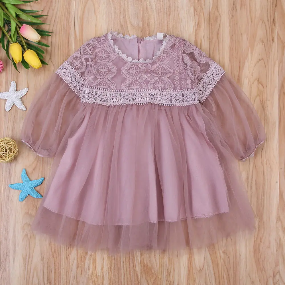 

0-3Y Baby Girls Princess Dress Girl Floral Lace Long Sleeve Tulle Dresses Kids Pageant Wedding Party Dress