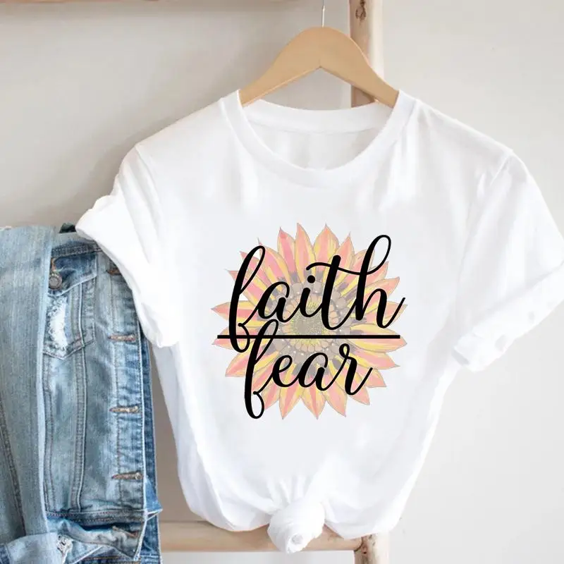 

Clothes Casual Letter Flower 90s Faith Women Clothing Fashion Short Sleeve Female Summer Tshirt O-neck Top Graphic Tee T-shirt