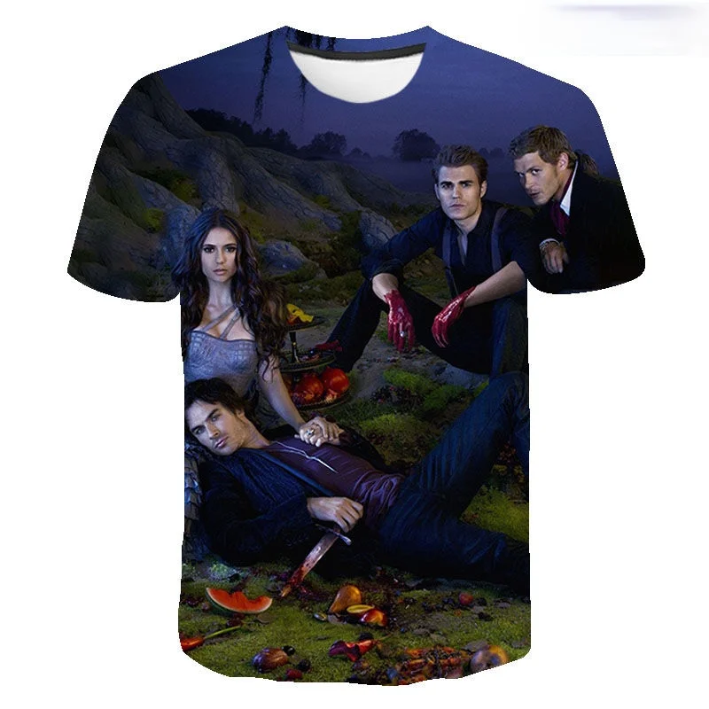 

Футболка с 3d принтом дневников вампира, модный Повседневный Топ оверсайз в стиле хип-хоп с коротким рукавом, лето