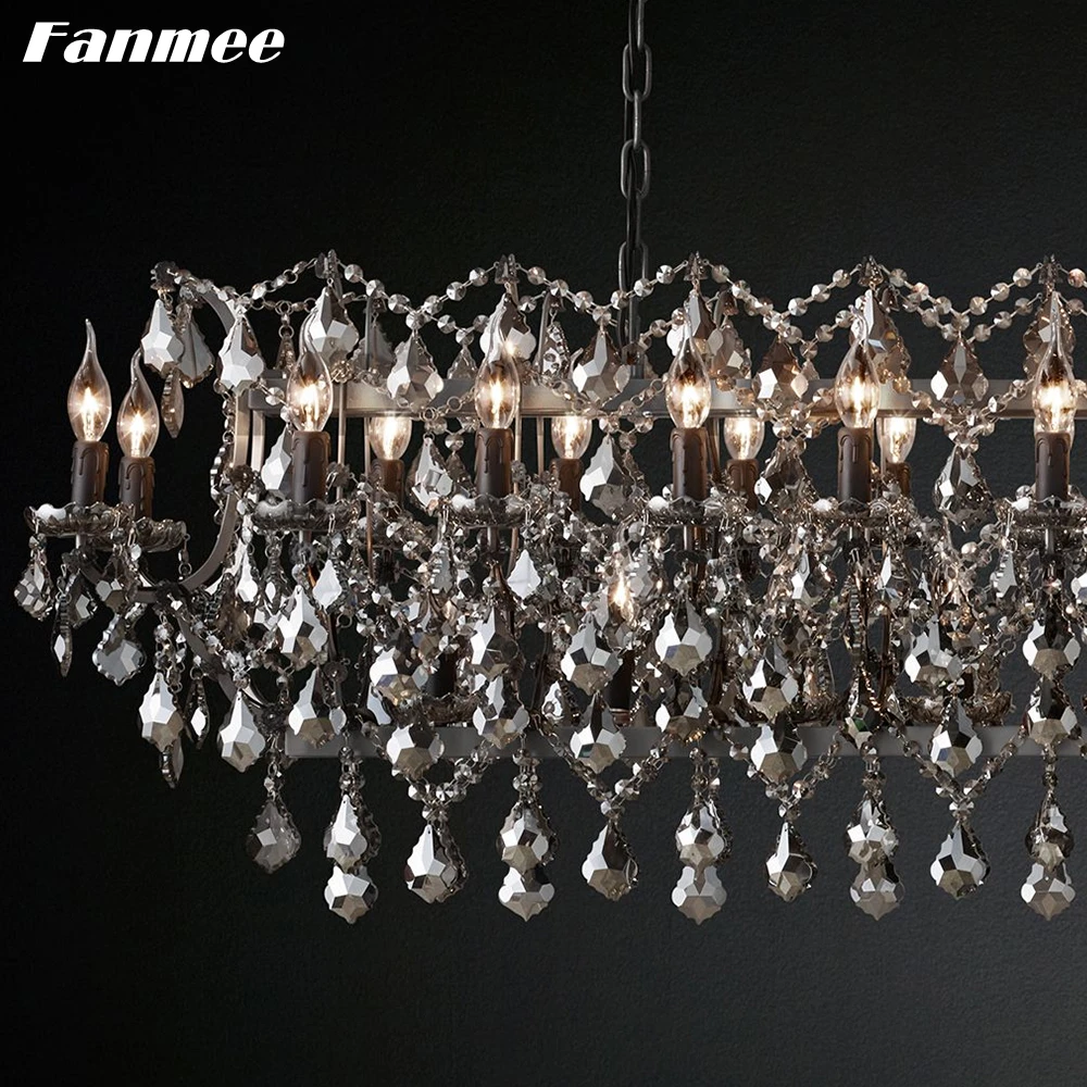 19th C. Прямоугольная люстра Rococo винтажные потолочные люстры с дымчатым кристаллом