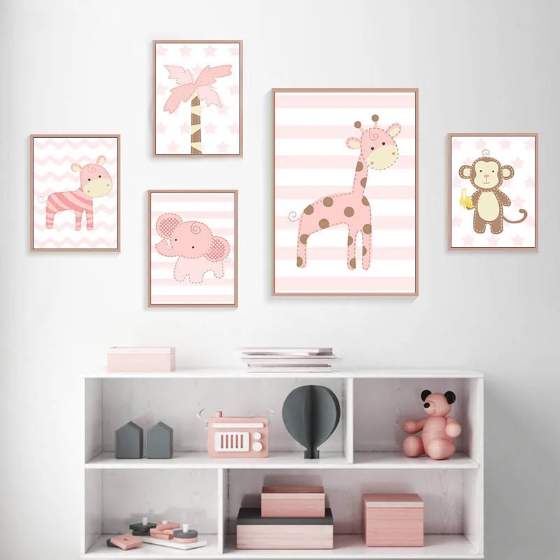 Холщовые постеры с изображением лесных животных жирафа обезьяны детская комната