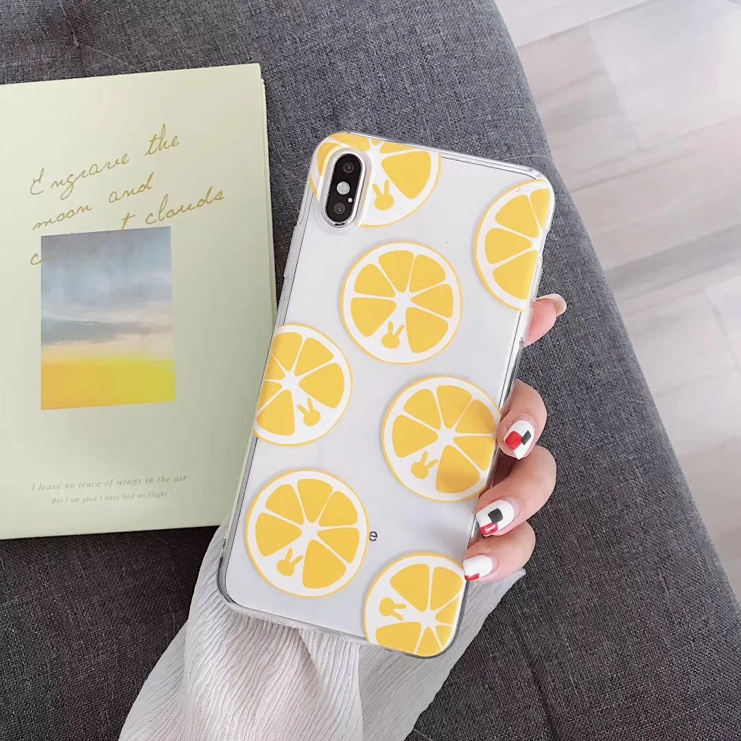 INS Korea Fresh Summer Fruit Orange Kiwi phone case For iphone Xs MAX XR X 6 6s 7 8 plus Cute transparent soft TPU back Cover |