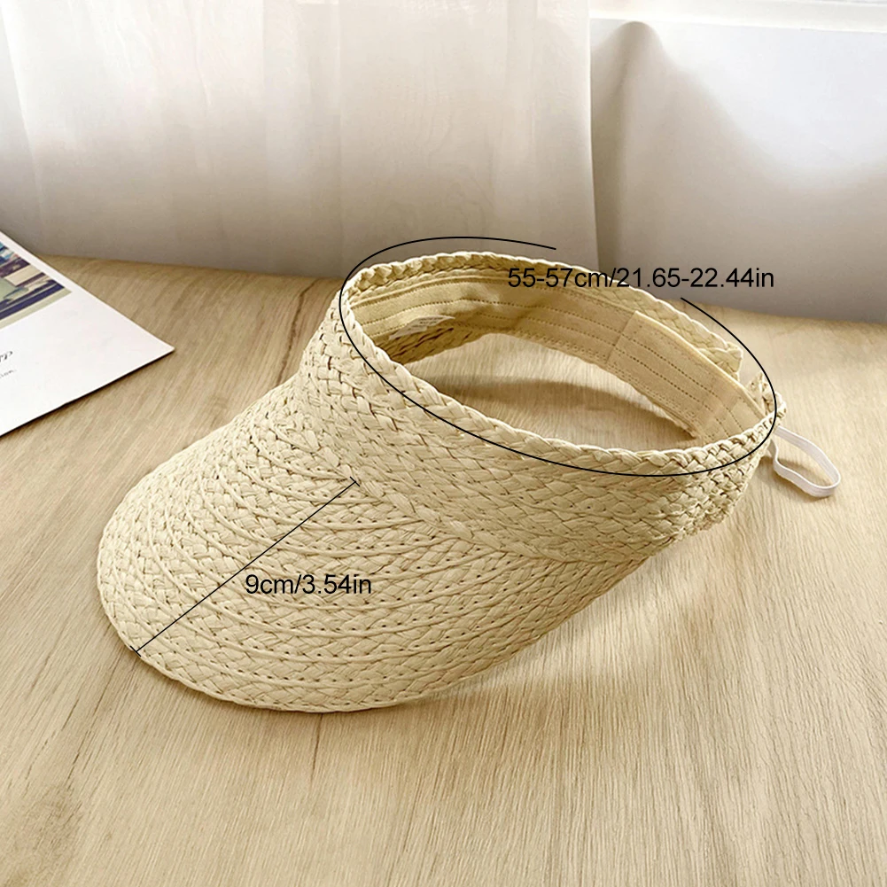 

Women UV Protection Visor Fashion Outdoor Summer Beach Sun Hat Magic Tape Sports Empty Top Fishing Solid Straw Cap Vacation