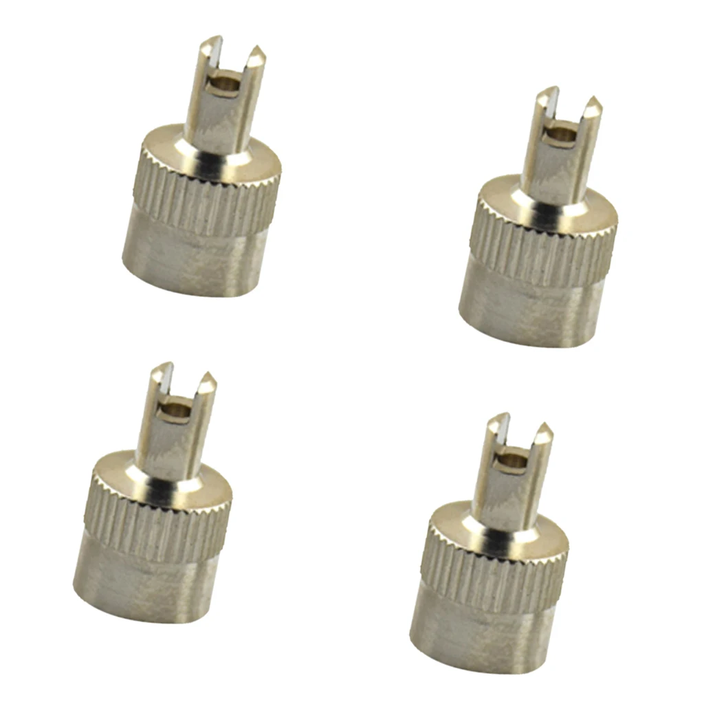 

4 Pieces Motorcyle Car Slotted Head Valve Stem Caps with Core Remover Tool Set of 4 slotted caps With Valve Core Remover