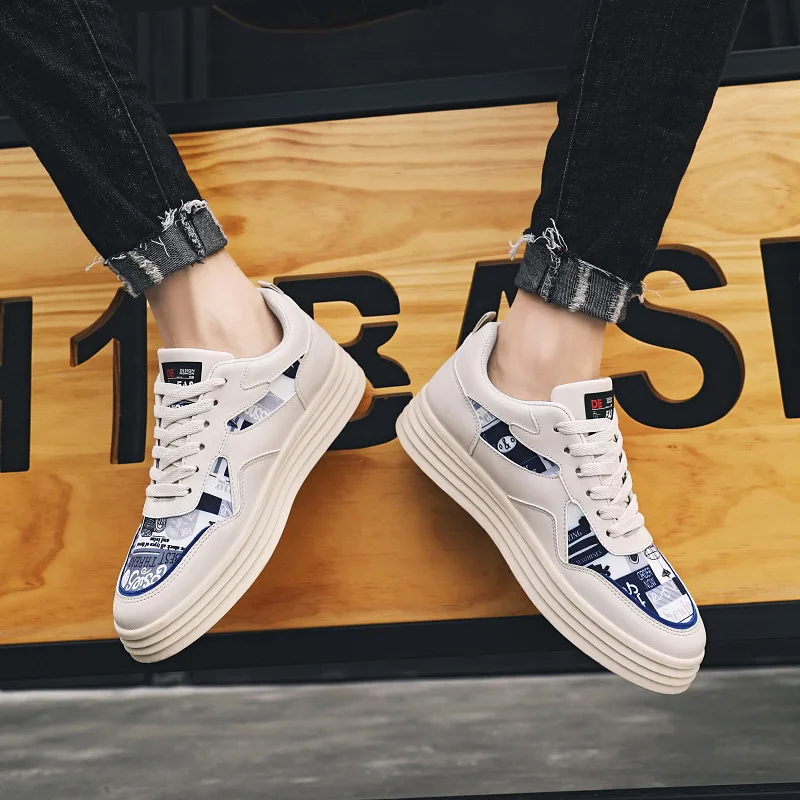 Mens Casual Shoes Hot Sale Graffiti Print Trend Breathable Running Sports Men's Youth Korean Platform Sneakers Men Zapatos | Обувь