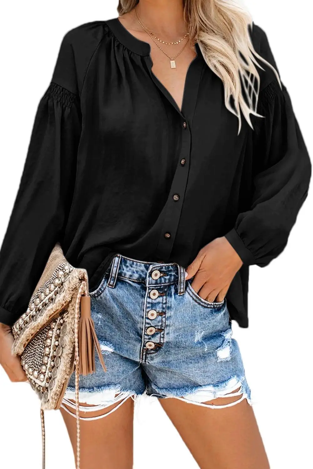 Белая/черная вдохновляющая блузка на пуговицах Женский Топ для отдыха Офисная