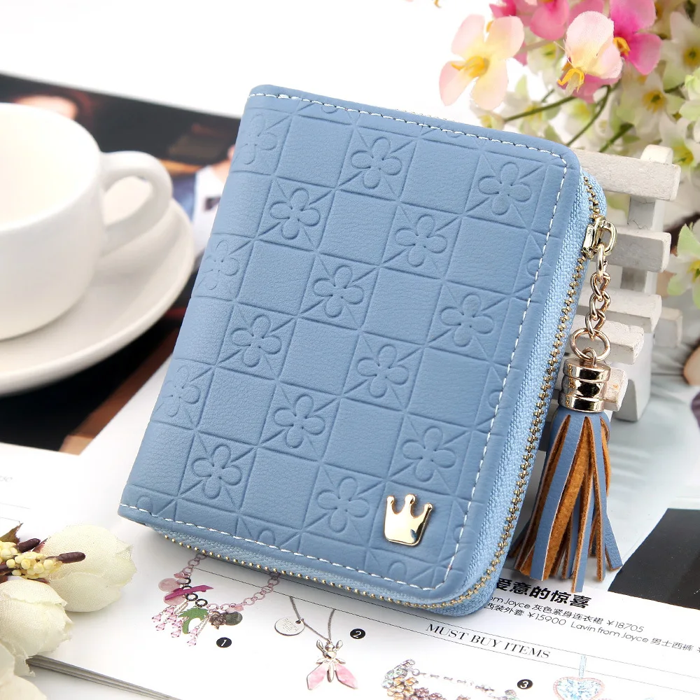 

Women's Wallet Crown Short Zipper Small Wallet Fashion Printed Leather Soft Wallet Card Case Student Tassel Coin Purse Women
