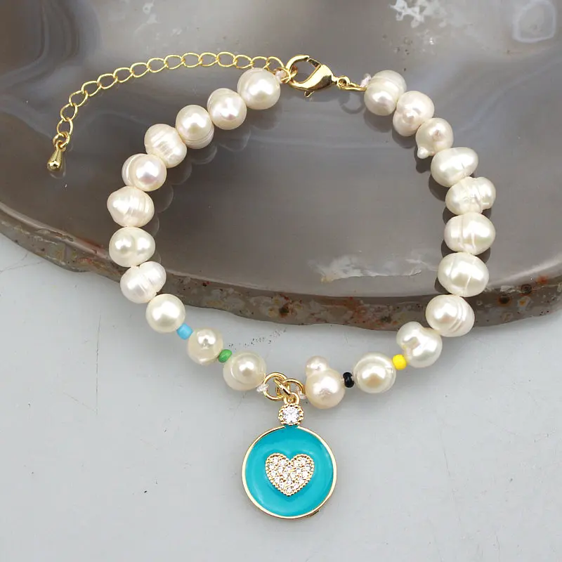 Браслет из пресноводного жемчуга с покрытием в форме сердца 10 шт./лот | Украшения