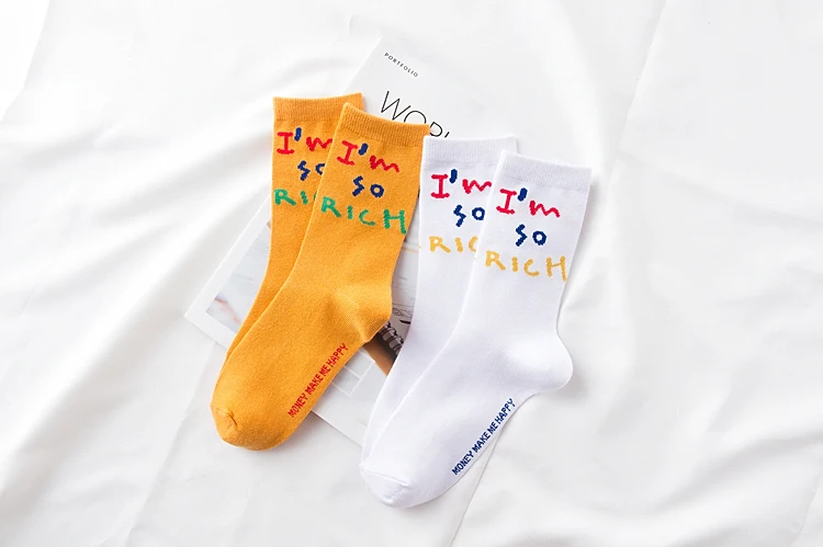 Творческие буквы I'm so rich Man &amp Women скейтборд хлопок Смешные Повседневные носки sox