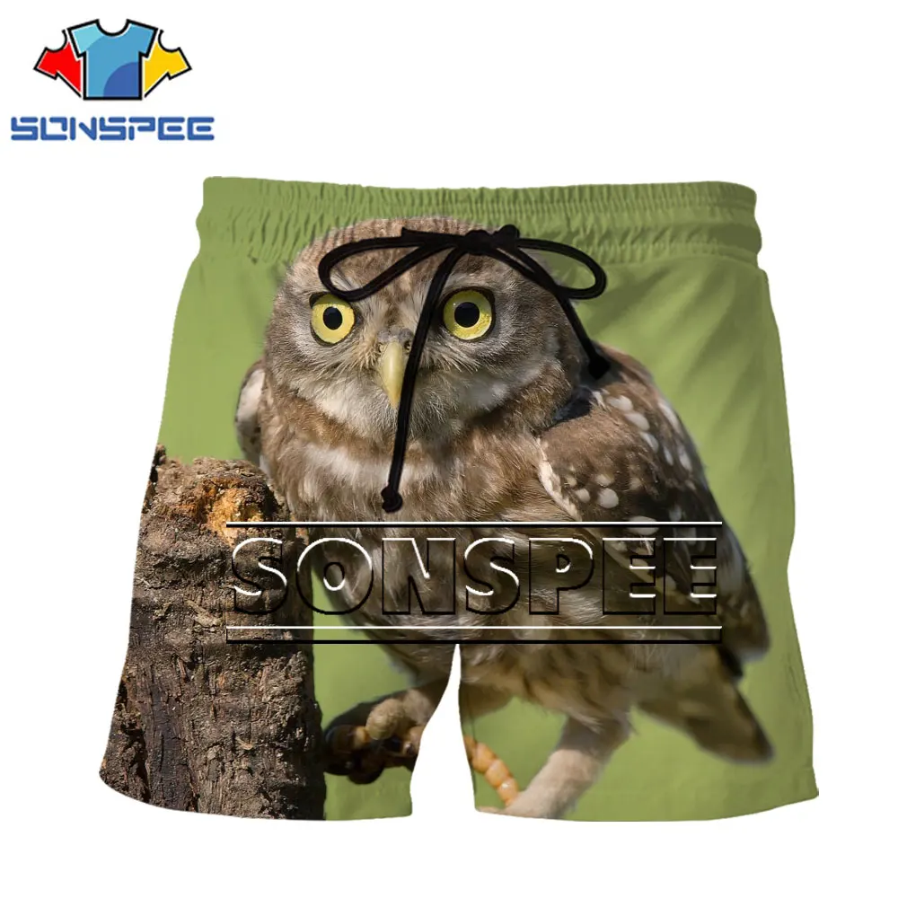 

SONSPEE S-6XL Men Owl Shorts Animal Zoo Summer Outdoor Hip Hop Travel Casual Sportswear Run Climbing Harajuku Style Brand Shorts