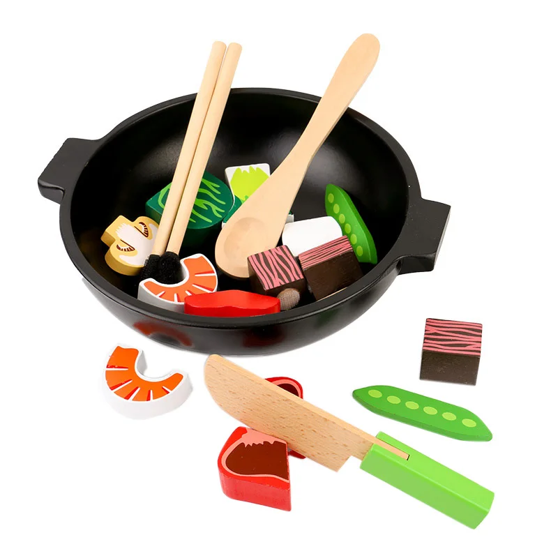 

Wood Simulation Play House Toy Casserole Vegetable Children Pretend Play Kitchen Toy Set Cutting Wooden Food Cooking Toy