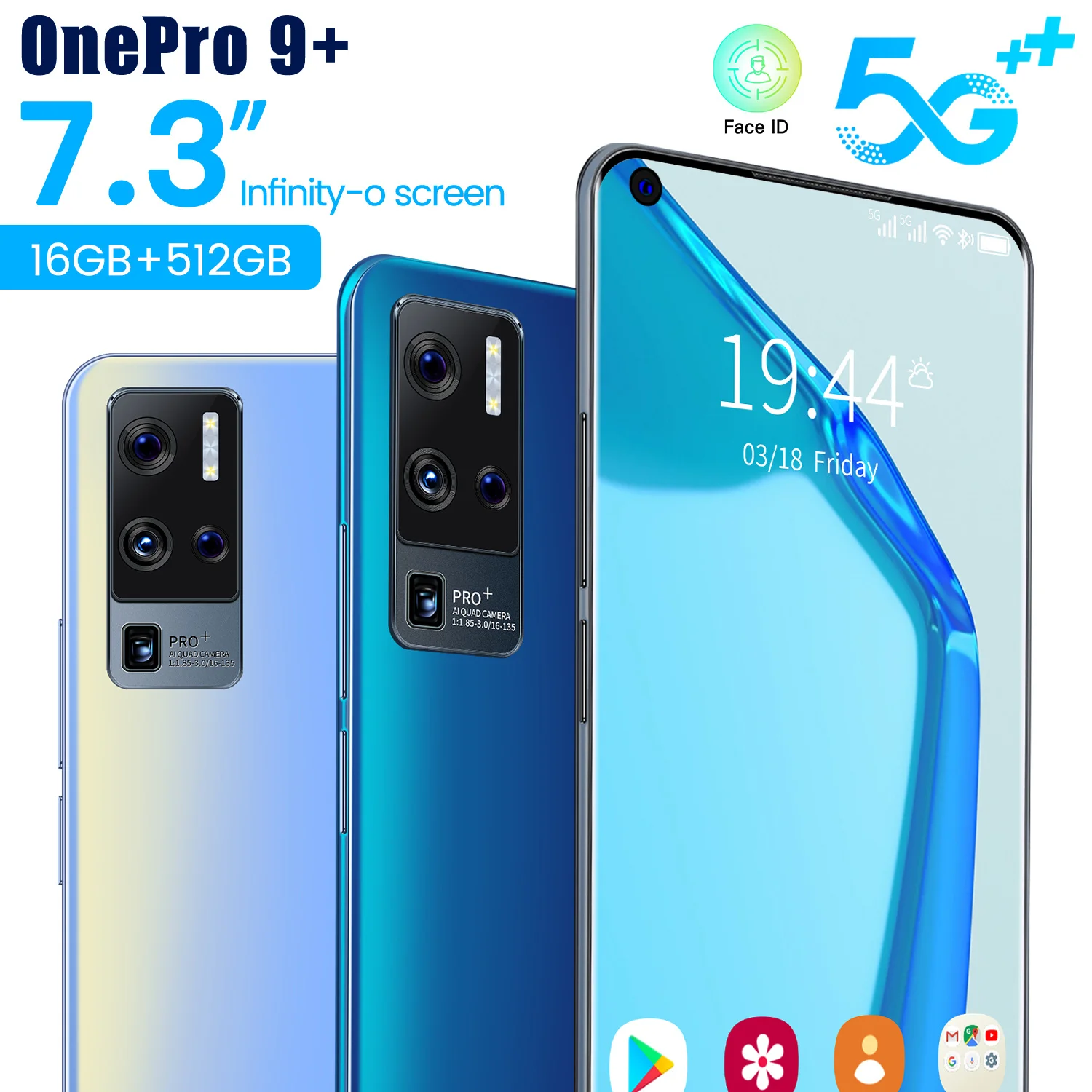 

Smartphones OnePro 9+ 7.3 Inch MTK6893 Deca Core 16+512GB 6800mAh 32+64MP 1440*3200 Andriod11 Global Version Cellular phones