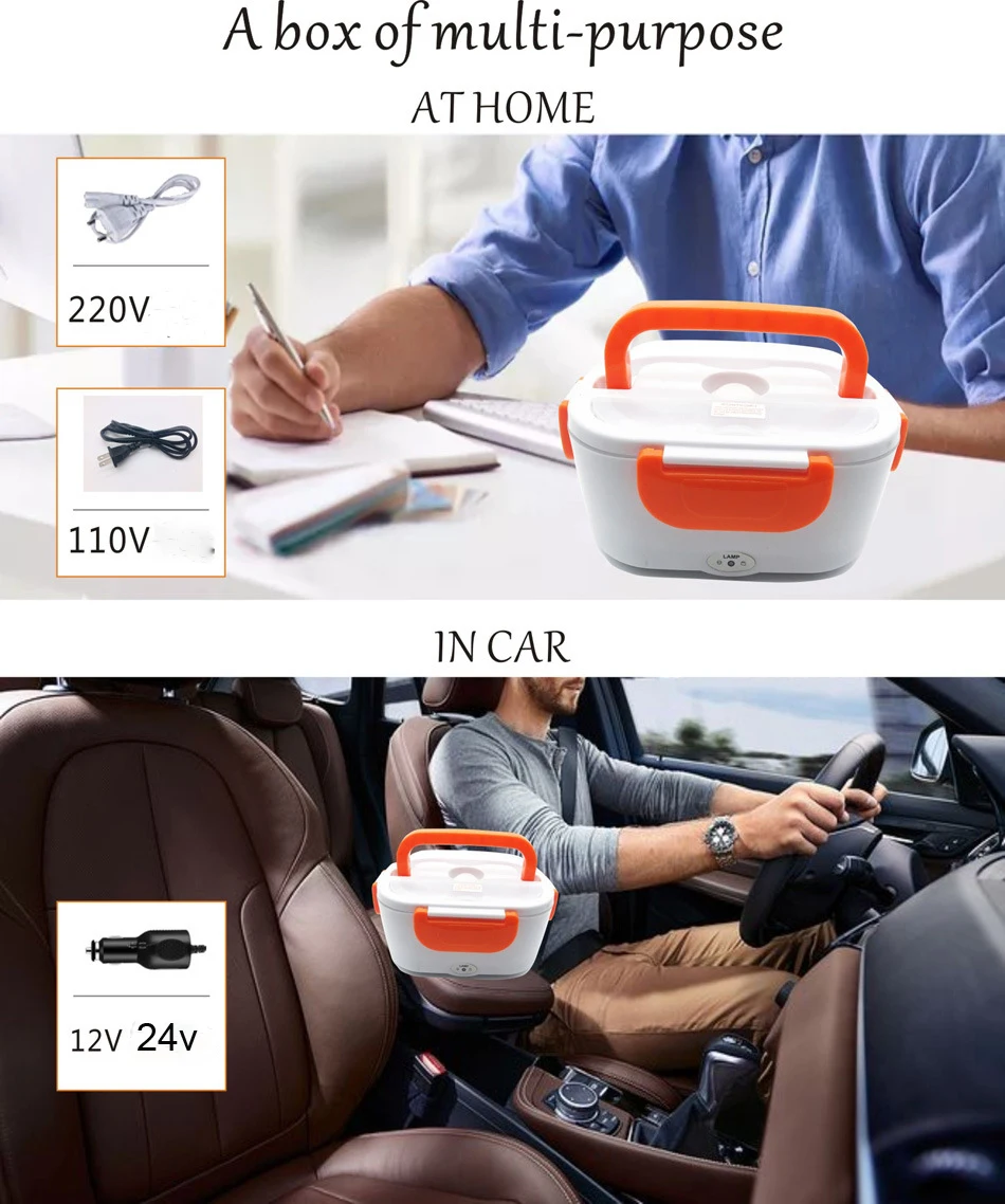 Портативный электрический 12 V/24 V 110 V/220 V с подогревом из нержавеющей стали; коробка для завтрака Bento коробки автомобиля пищевой Риса контейнер грелка для школы офиса дома