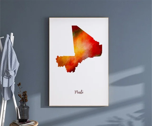 

Плакат с картой Мали, настенный художественный декор, Подарочный холст, акварельный плакат