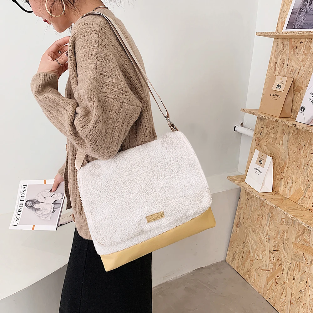 

Winter New Fashion Shoulder Bag Female Bag Plush Handbag Hit Color Girl Warm Fur Bag Crossbody Bag Women 2020