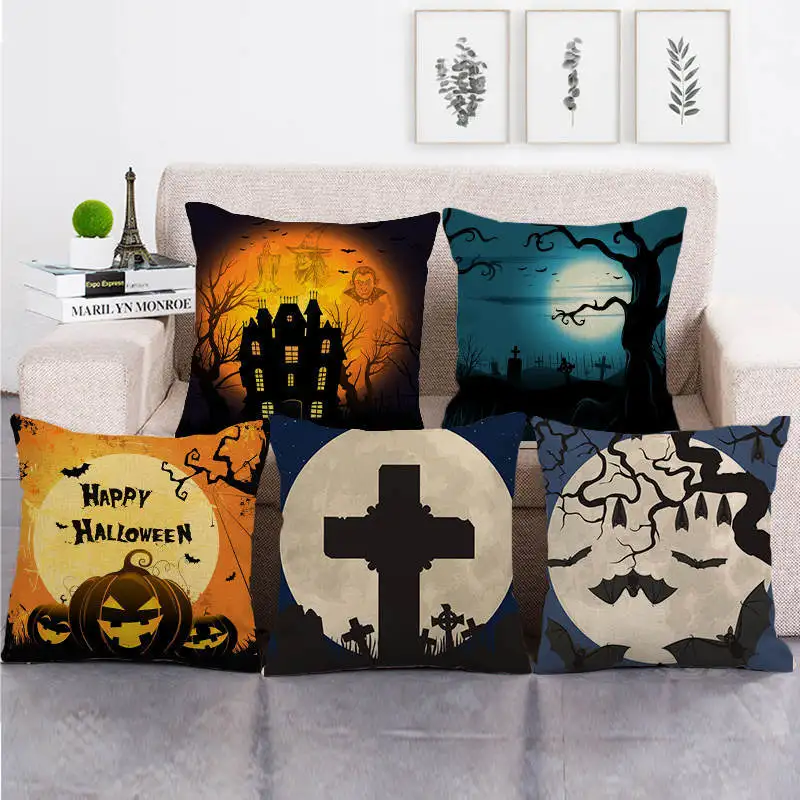 

Halloween Decoration Cushion Cover Festival Party Home Decor Funny Fashion Linen Pillowcase Car Seat Cushion Cover