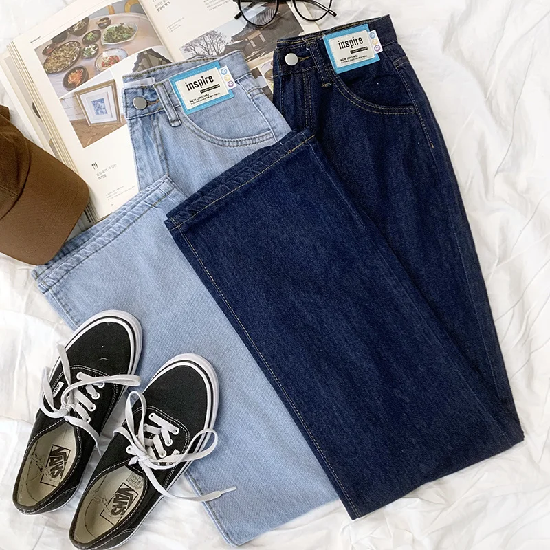 

Rena Classic Blue Label Design Summer High Waist loose SLIM STRAIGHT casual versatile denim floor pants