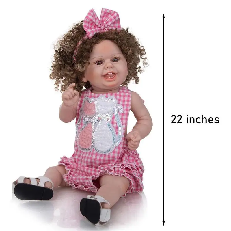 

22 Inches Realistic Lifelike Brown Curl Hair Newborn Infant Baby DIY Doll Kit with Bow Knot Silicone Rebirth Girl Toy