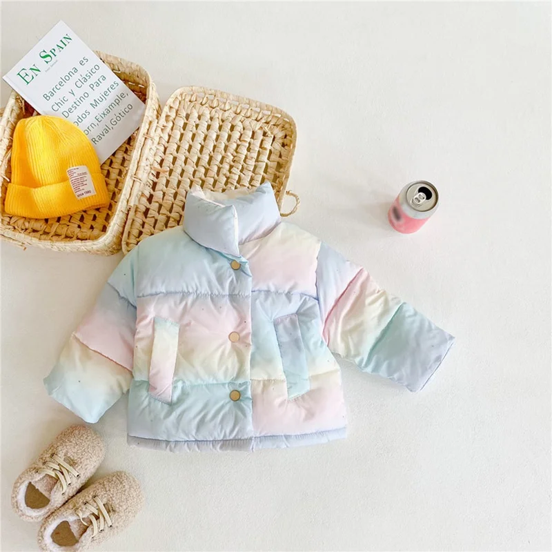 

2-10T Winter Girl Down Coat Kid Baby Girls Lightweight Parka Puffer Padded Jacket Zipper Rainbow Gradient Color Infant Outerwear